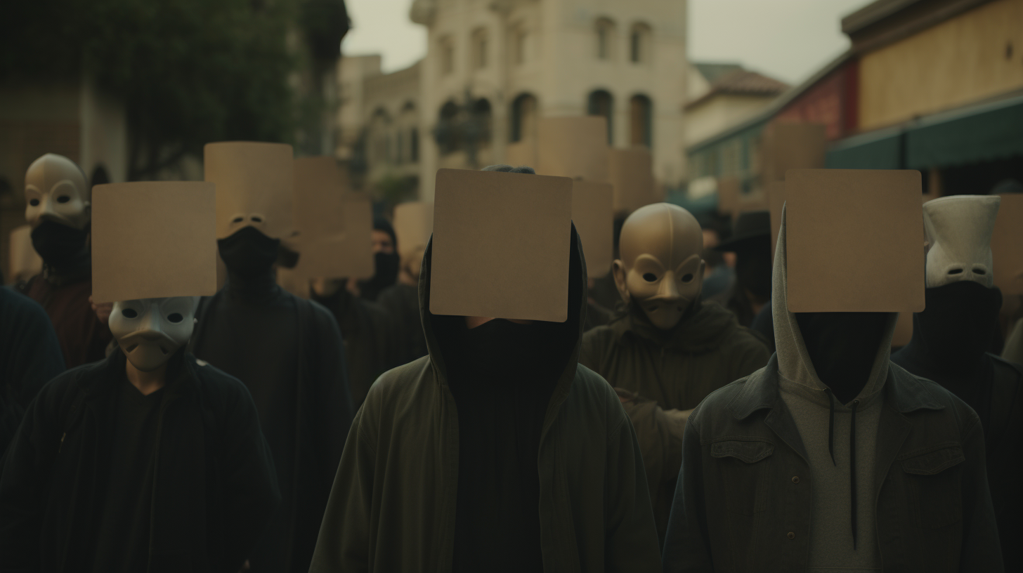 Faceless Hooded Mob Protesting Signs