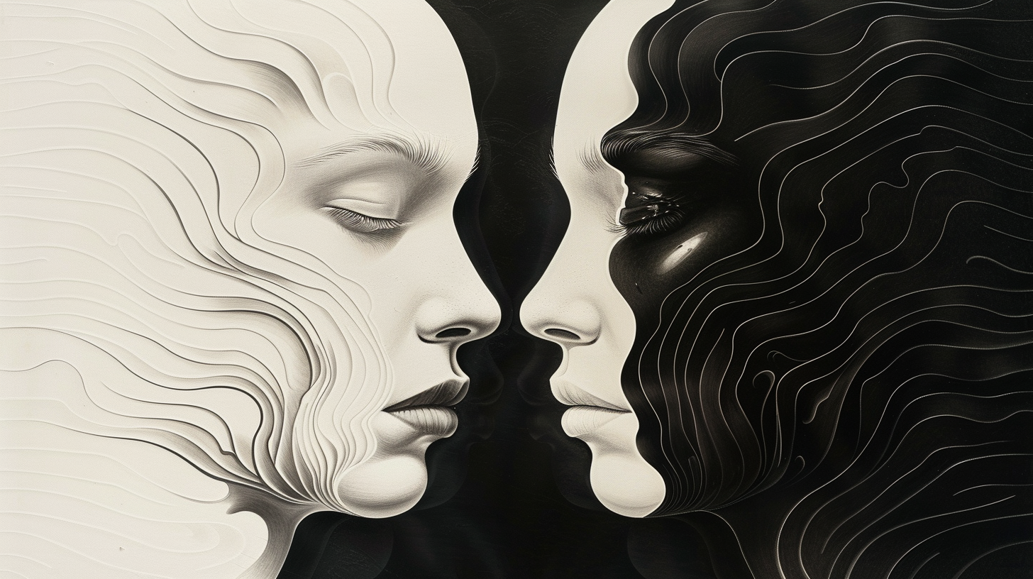 Black White Faces Intertwined Surreal Effect