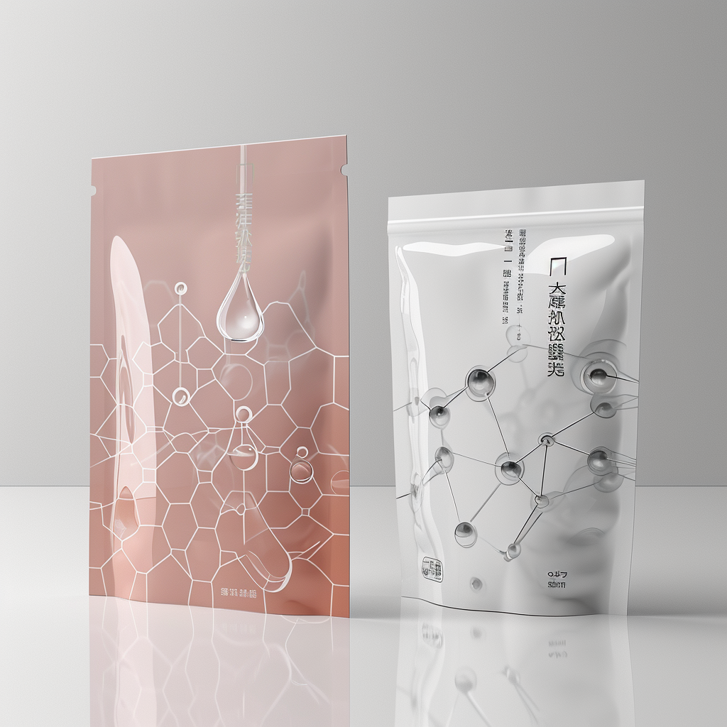 Modern facial mask package with abstract collagen structure and waterdrop