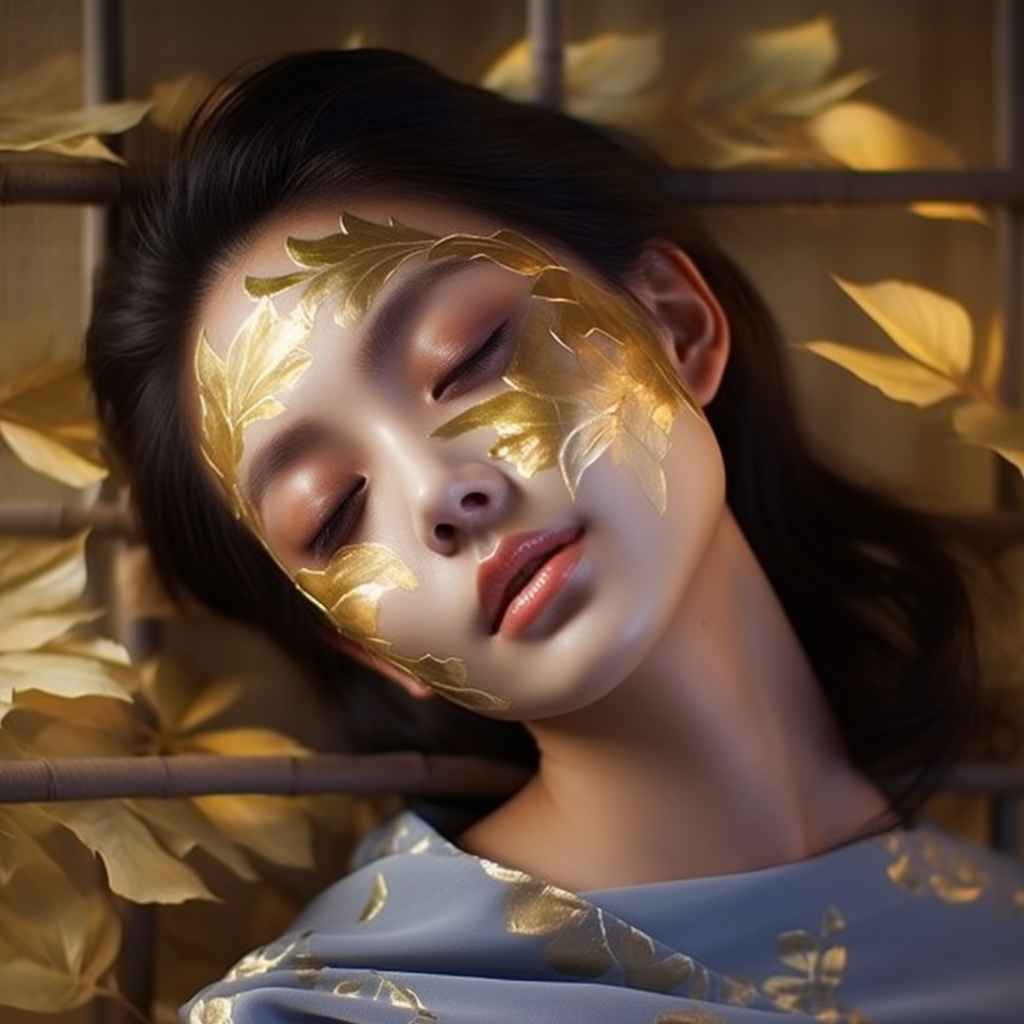 Beautiful Korean girl enjoying a facial mask