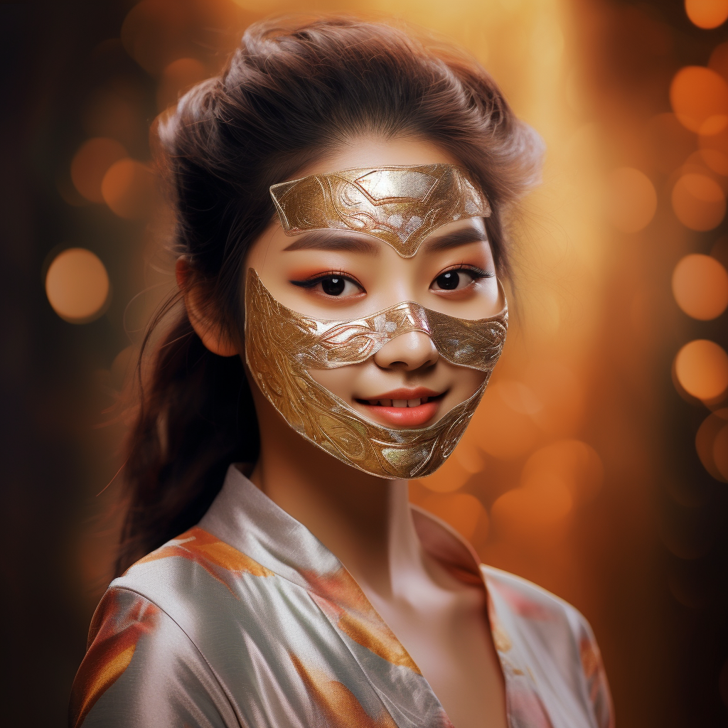 Asian girl applying facial mask