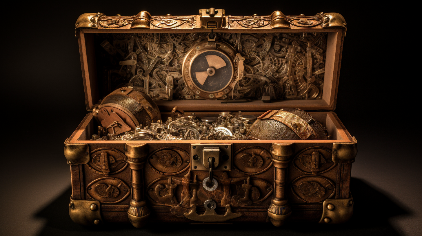 Key unlocking treasure chest filled with facts