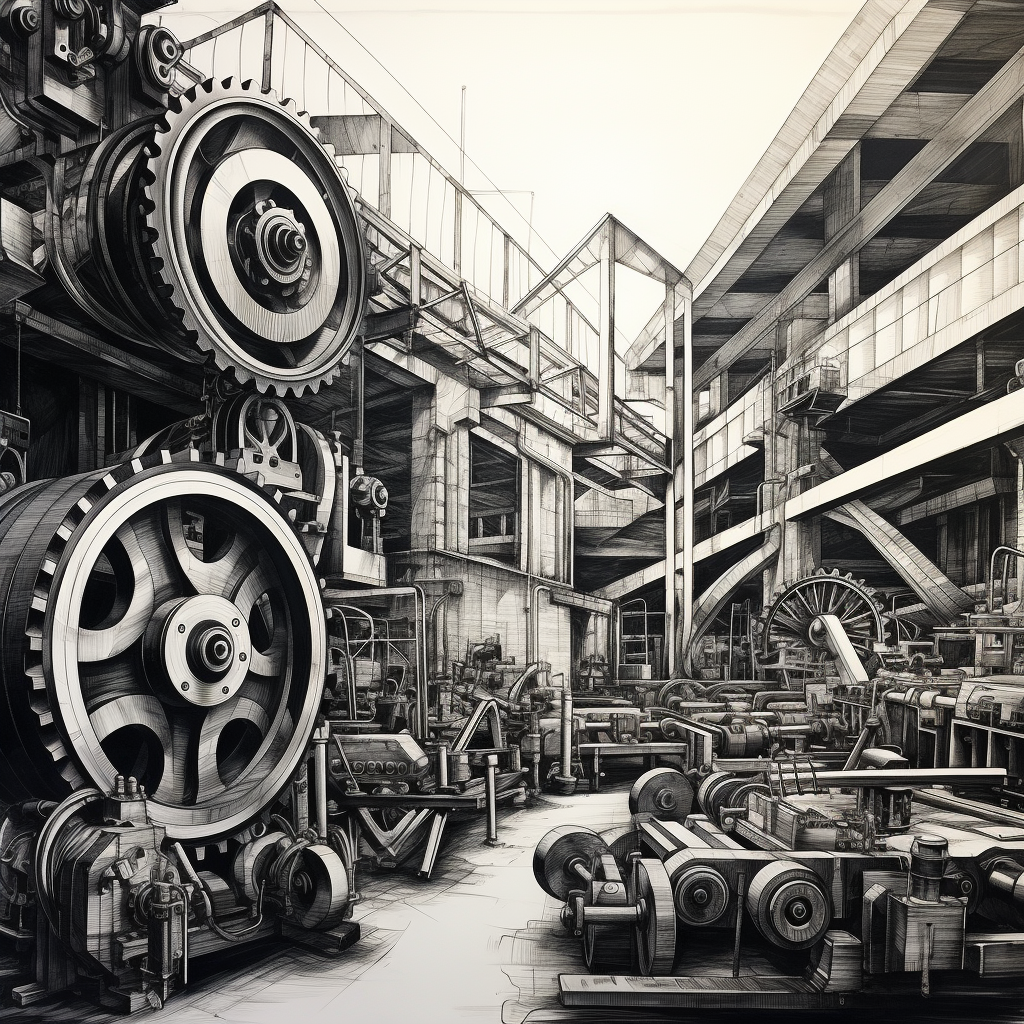 Broken factory gears illustration