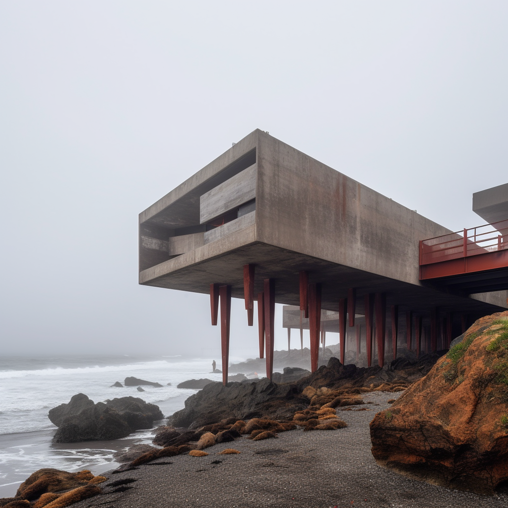 Architectural image of factory pavilion on Pichilemu coastline