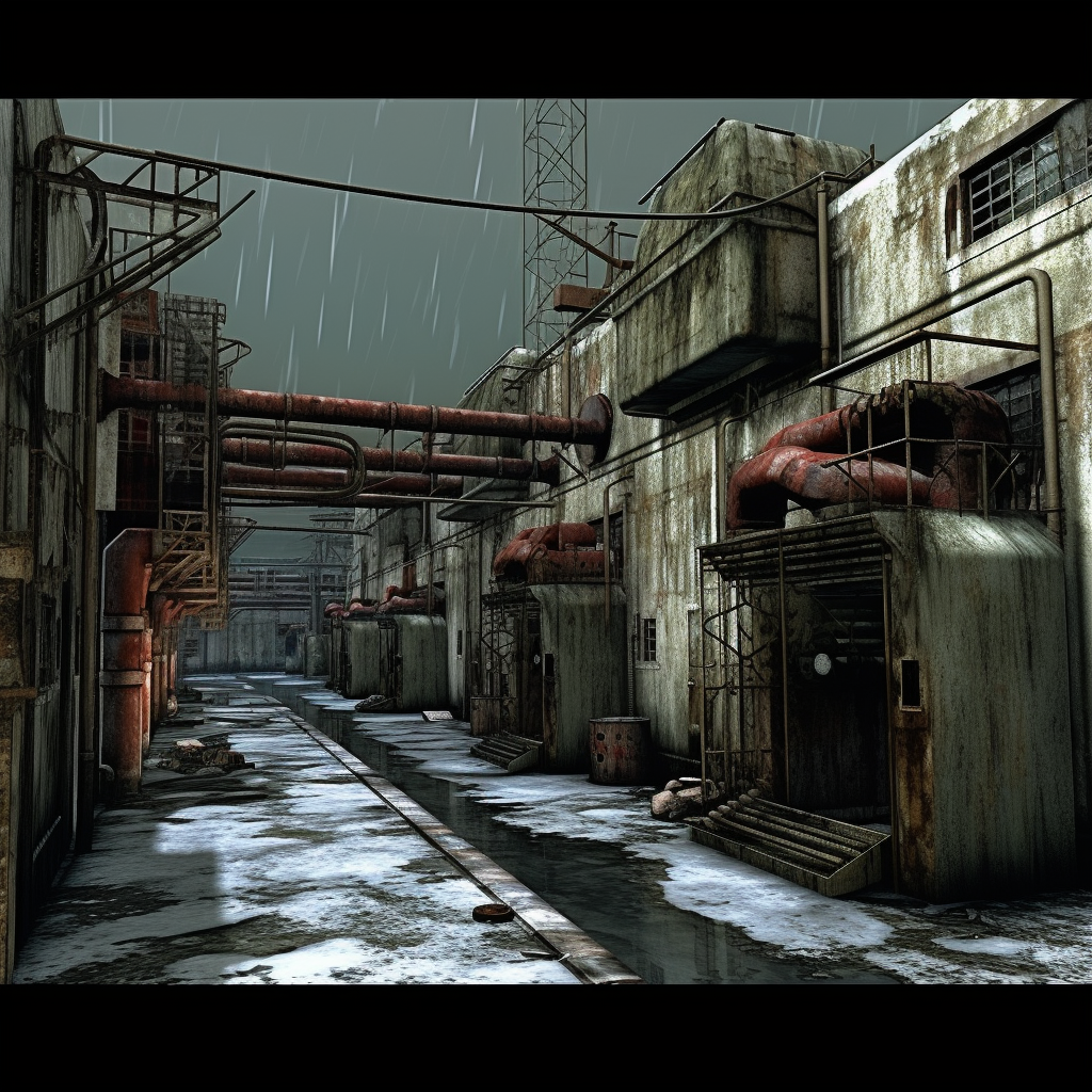 Factory processing plant with resident evil 4 vibes