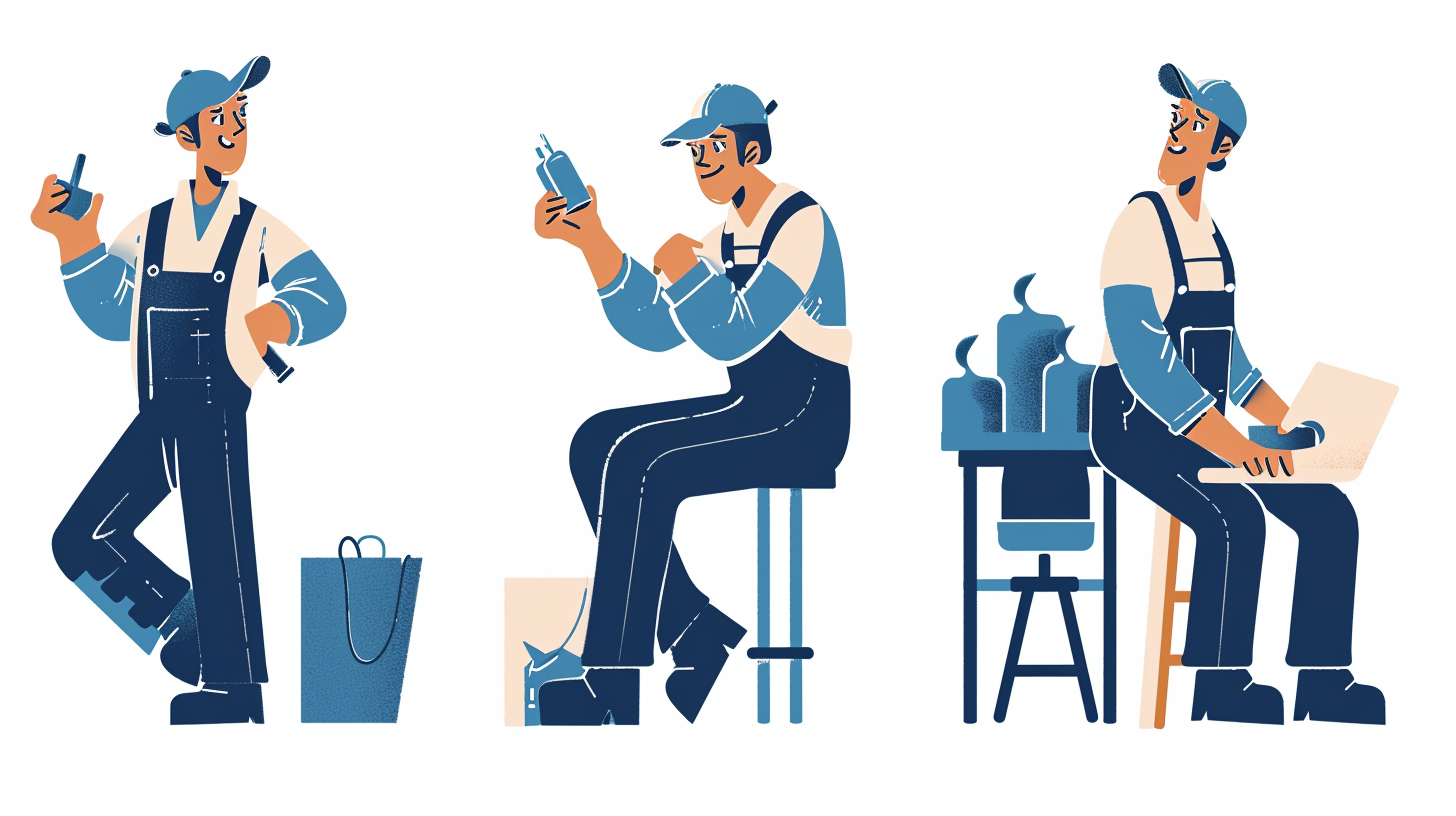 Factory worker illustration with different poses and expressions