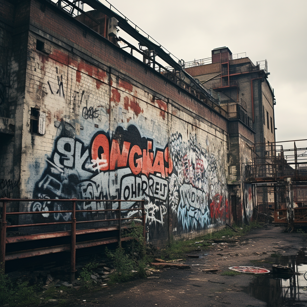 Vibrant graffiti art on factory wall