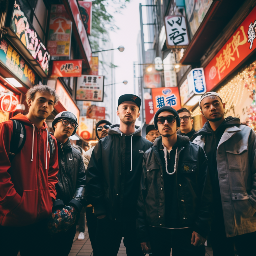 Group of friends enjoying the fading beauty of Japan