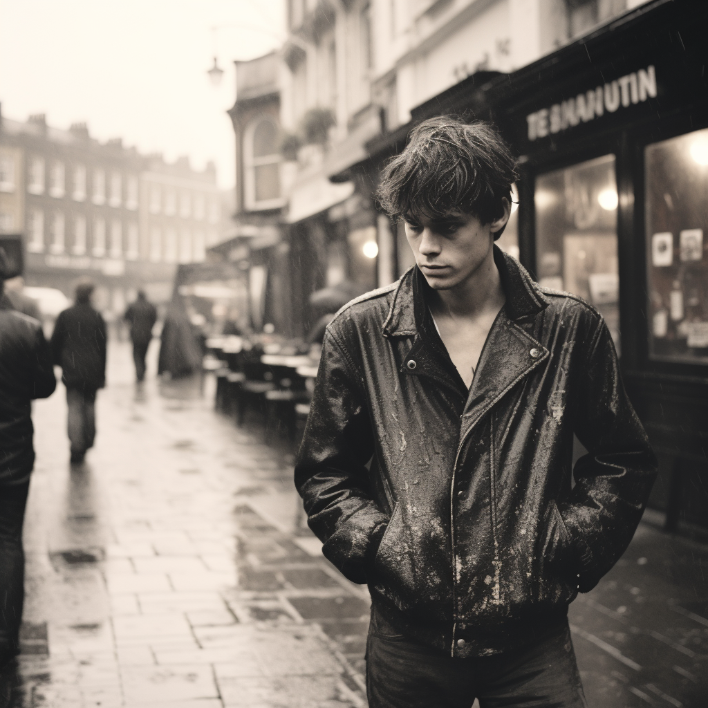 Disenfranchised Teenager outside British Pub in Rain