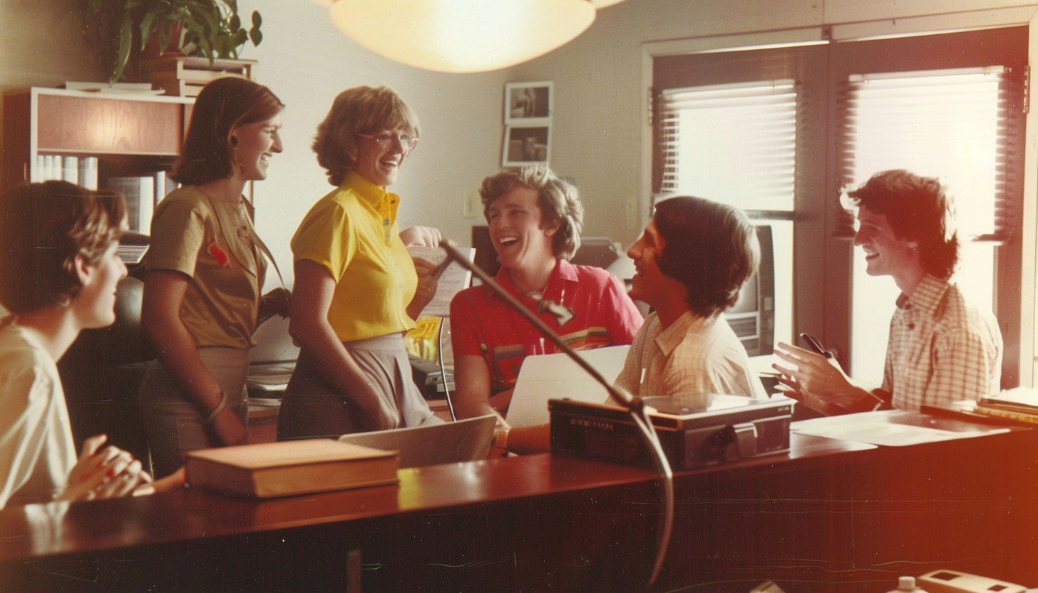 Young professionals laughing in office setting