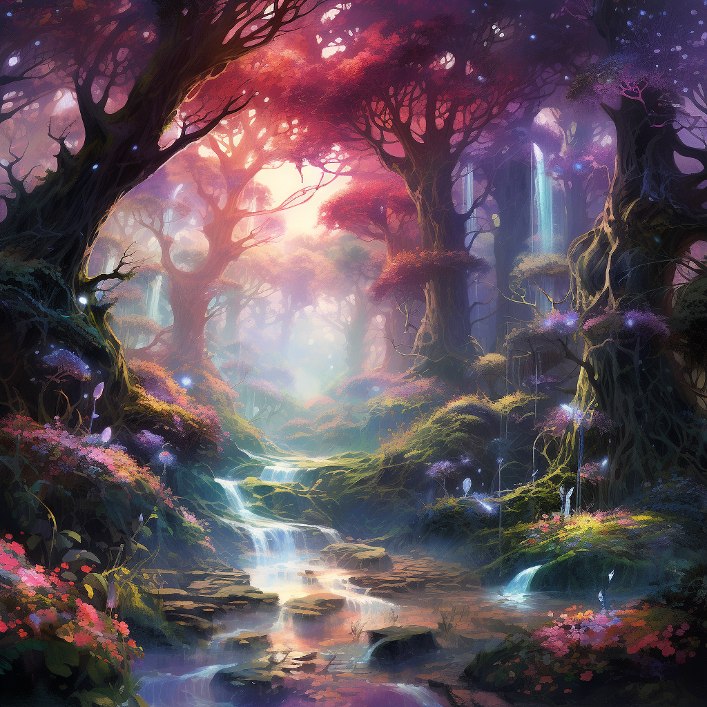 Enchanting faerie forest with magical colors