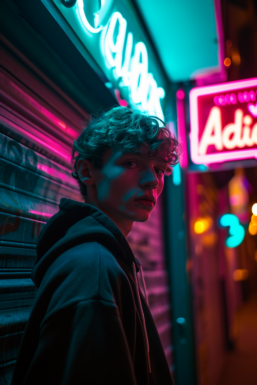 Stylish fair-haired teenaged man in adidas hoodie