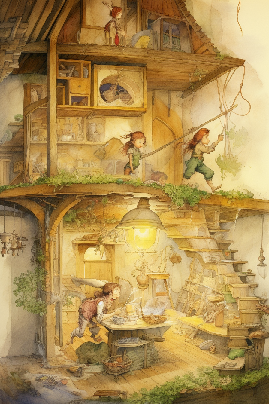 Fairies and Pixies Cleaning a House