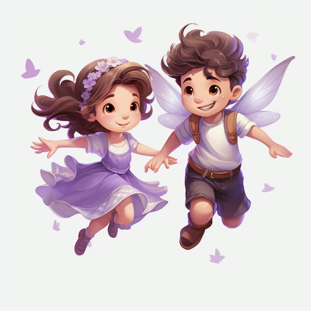 Fairy Cartoon Flying in Purple and White