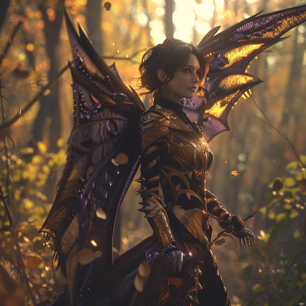 Fairy with Dragon Wings in Autumn