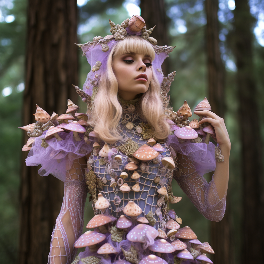 Fairy dress with mushrooms, pearls, and purple wings