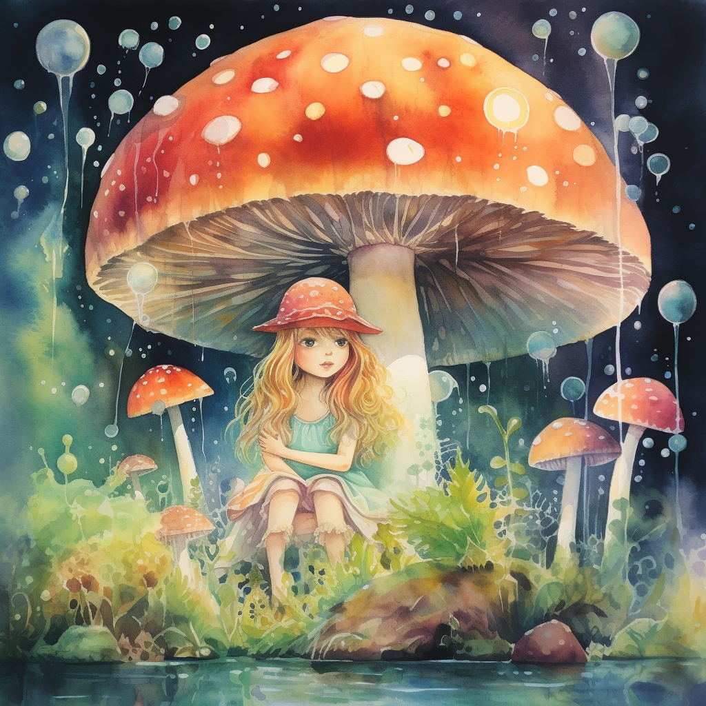 Watercolor Fairy Mushroom Forest Bubbles