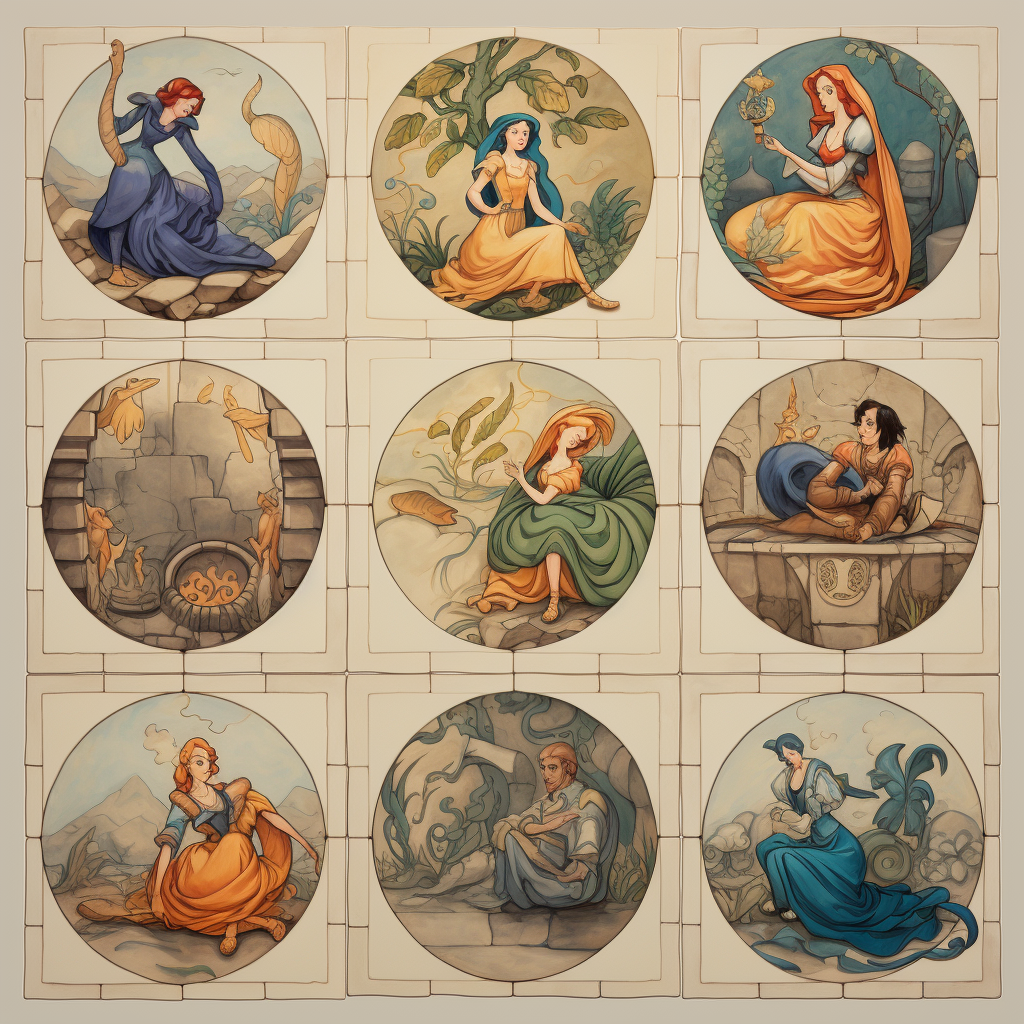 Enchanting ceramic floor tiles with fairy tale characters