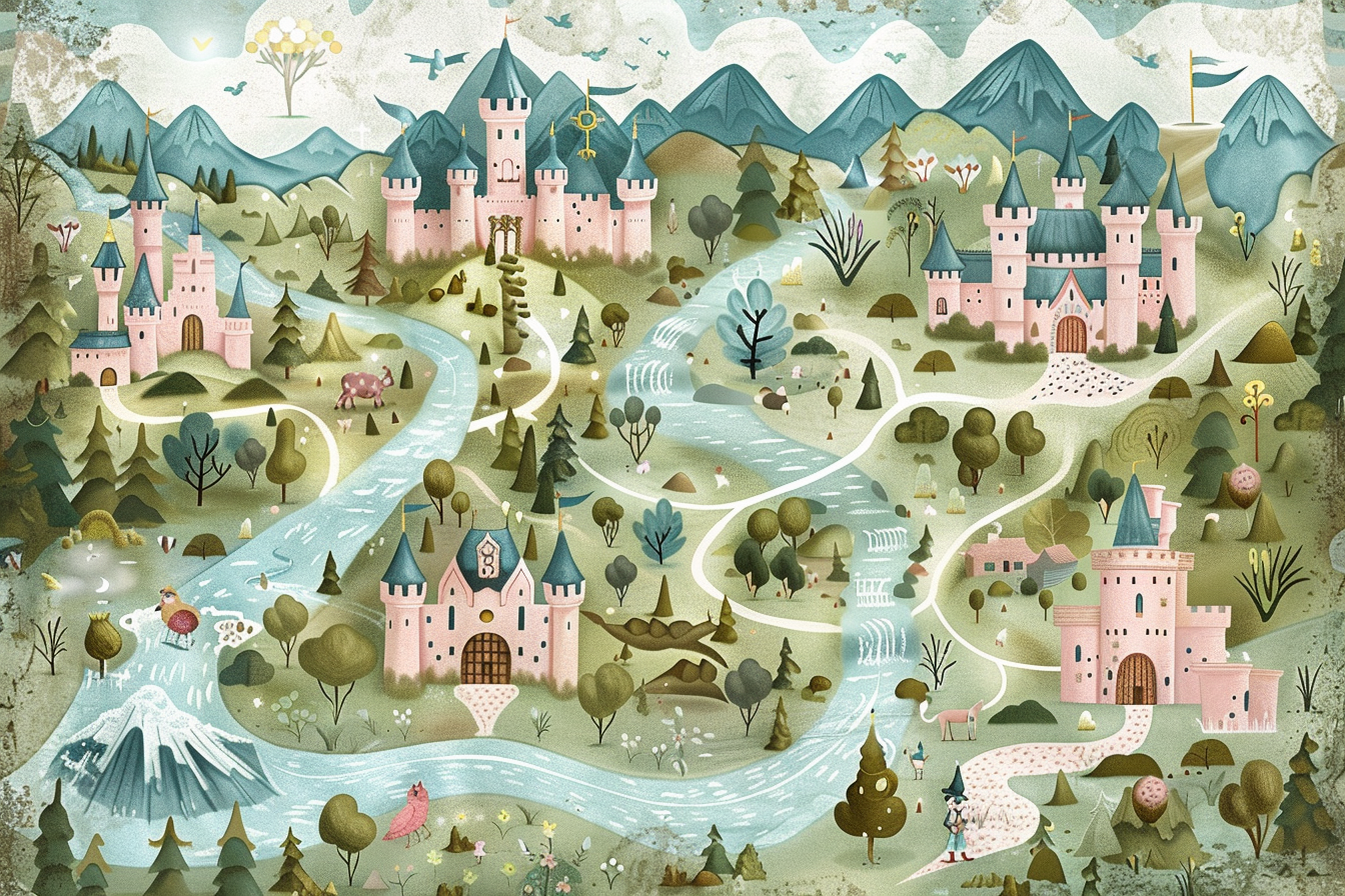 colorful fairy tale childrens map