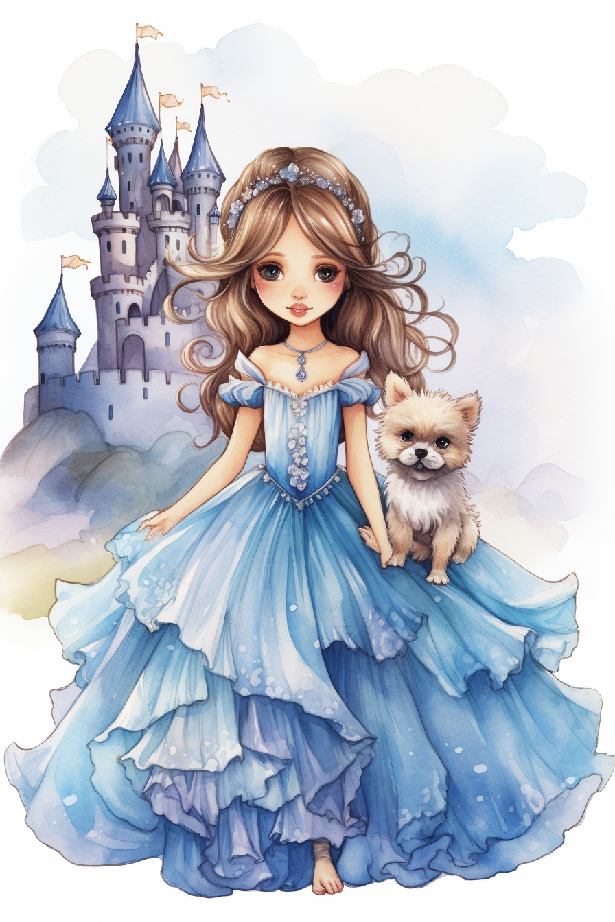 Cute fairy princess with wings and puppy