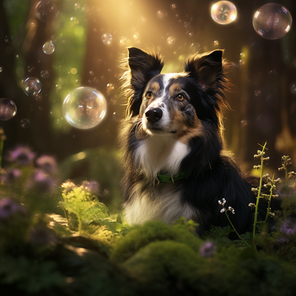 Beautiful fairy world with a loyal Border Collie