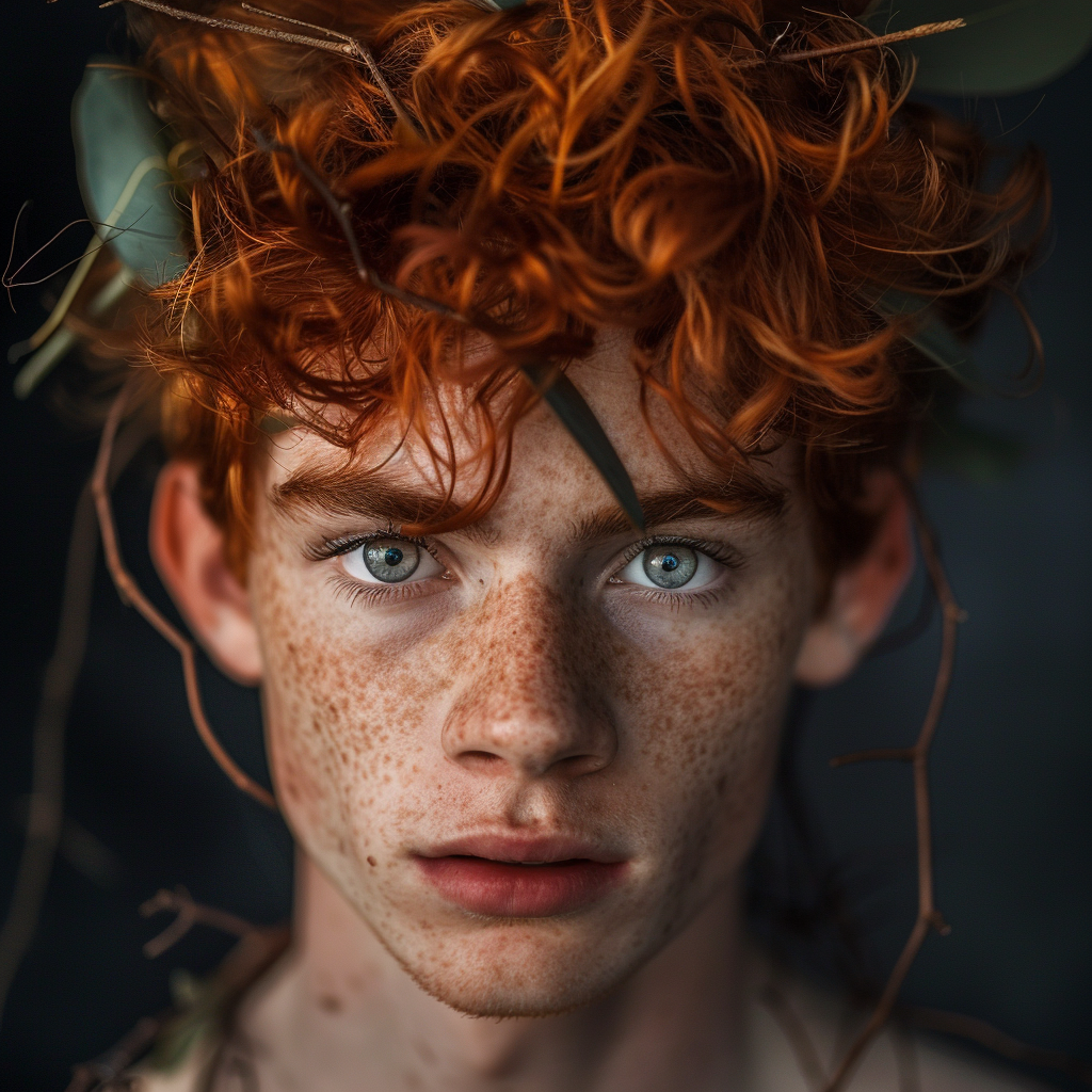 Young man fairy with unique red hair