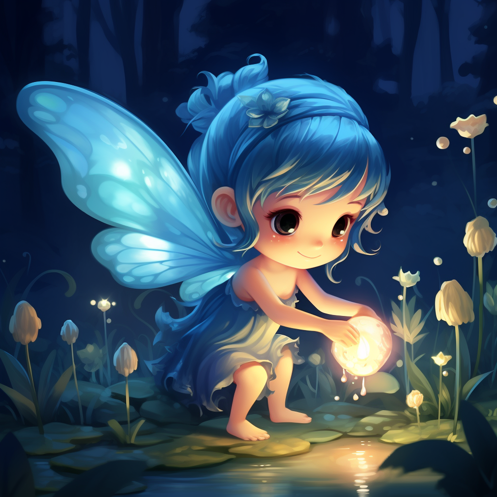 Adorable fairy catching a glowing butterfly