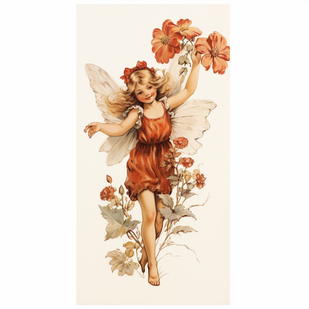 Playful fairy surrounded by blooming flowers