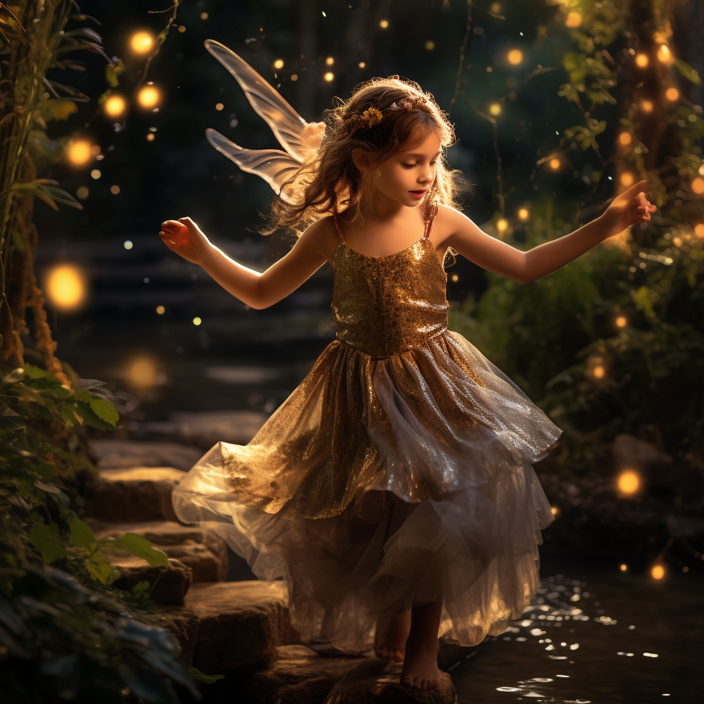 Fairy princess in magical garden dancing