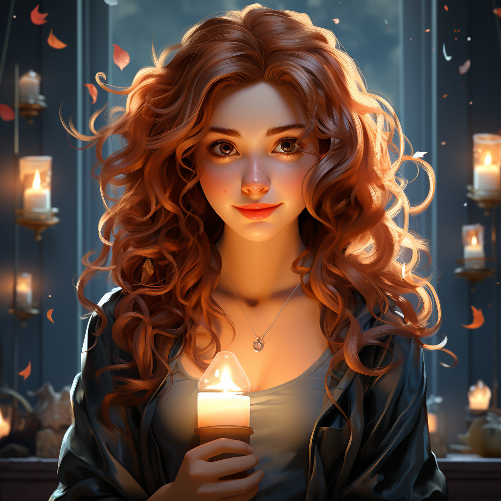 Hand-drawn female fairy tale character holding a candle