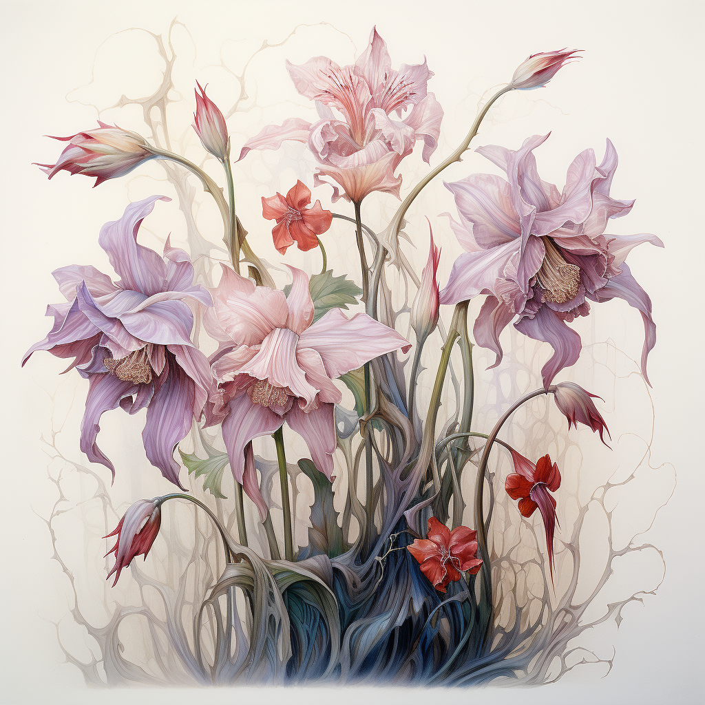 Colorful and whimsical fairy tale flowers artwork