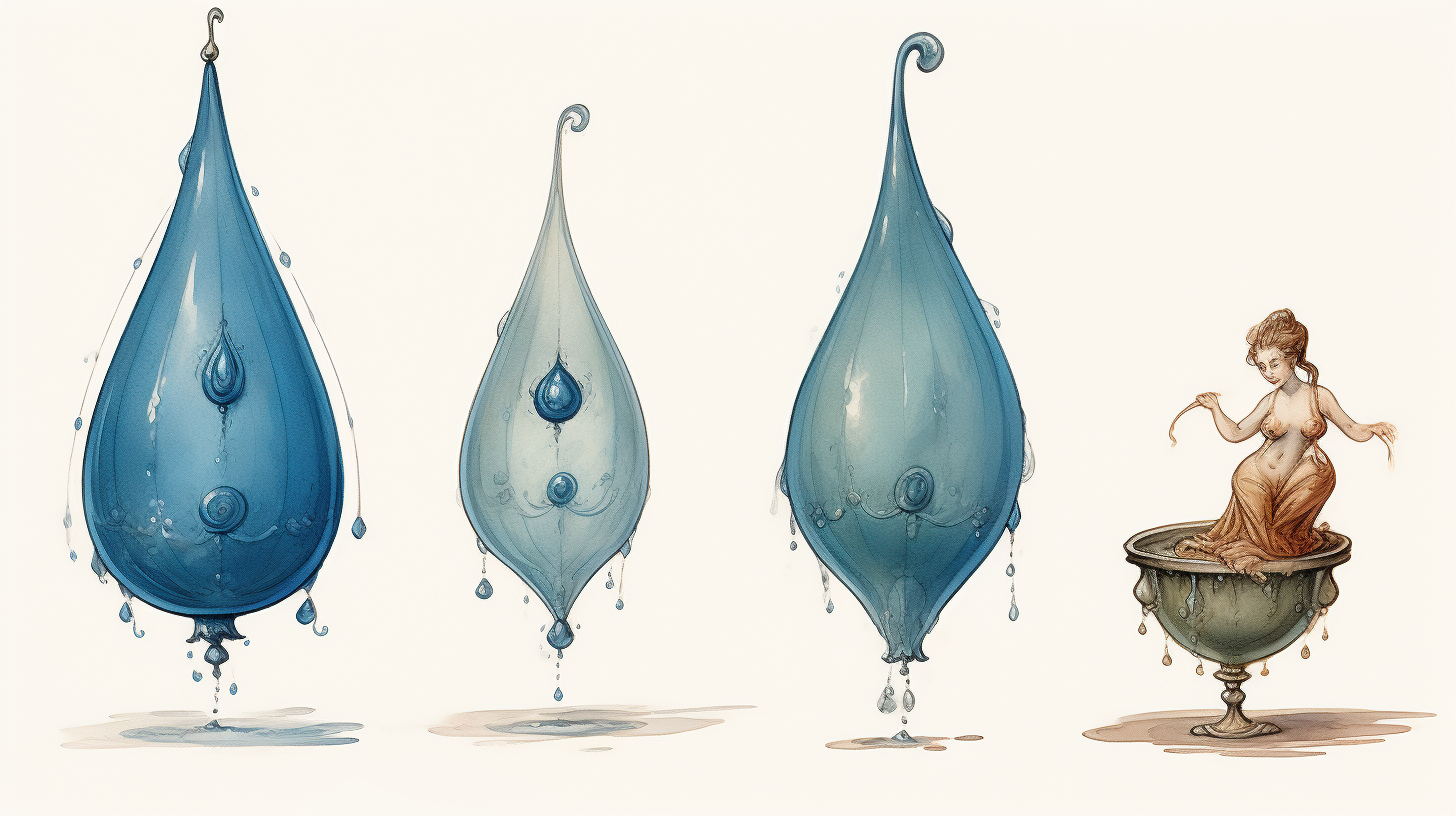 Blue water droplet character in different poses