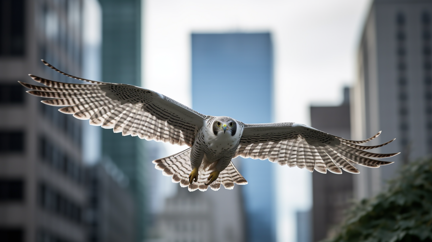 Close-up of Falcon and Dove in Mid-flight