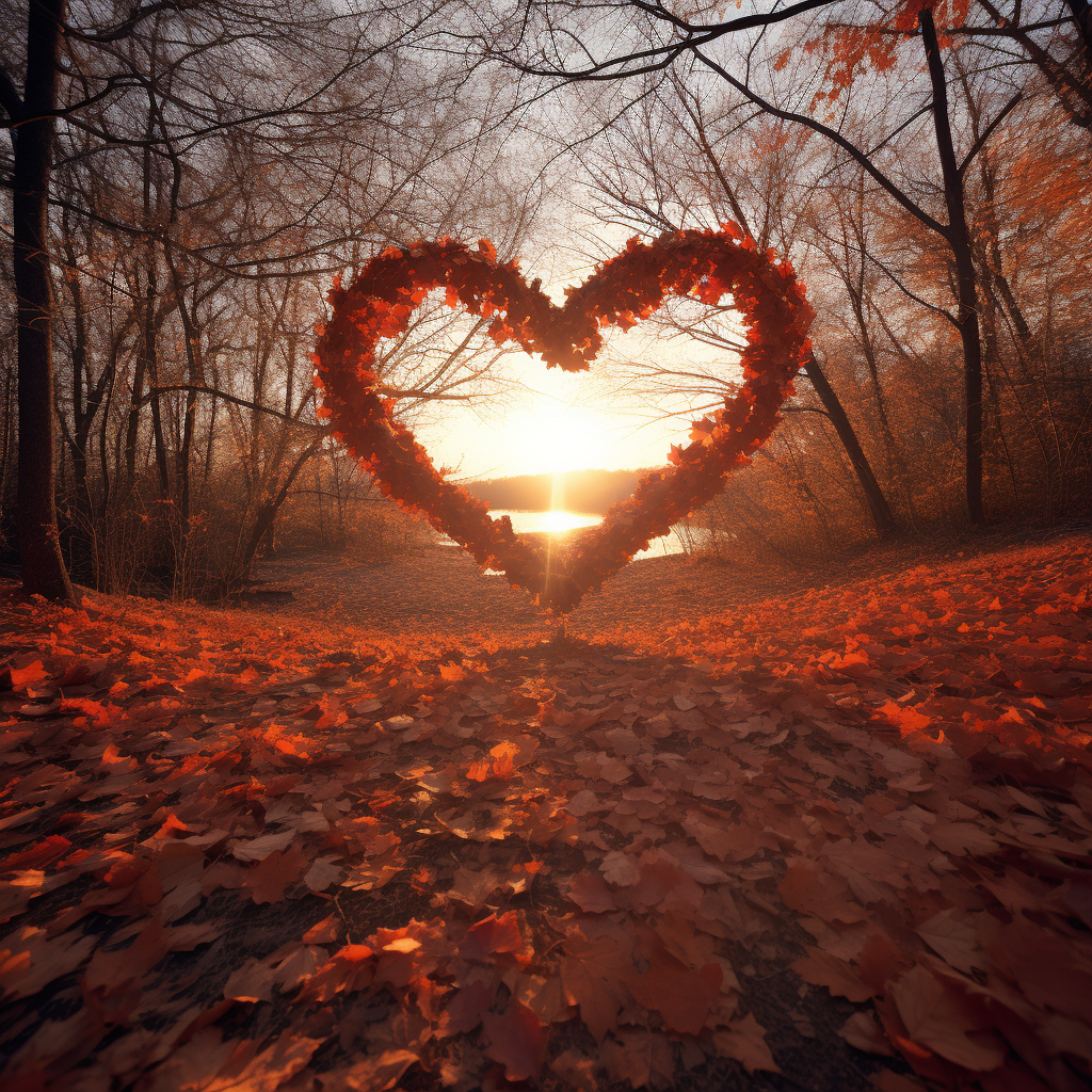 Fall day heart leaves floating in the breeze