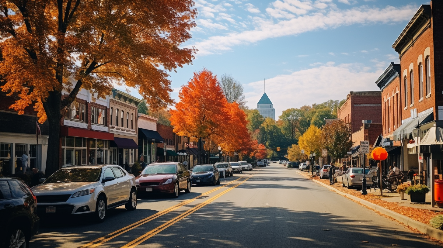 Scenic fall view of a North Carolina small town