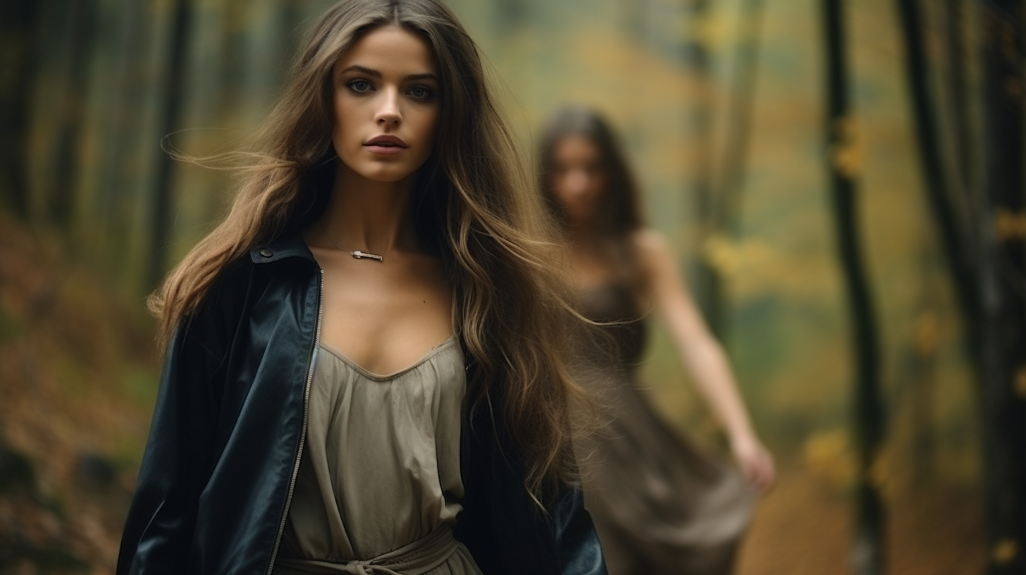 Young women in fall forest