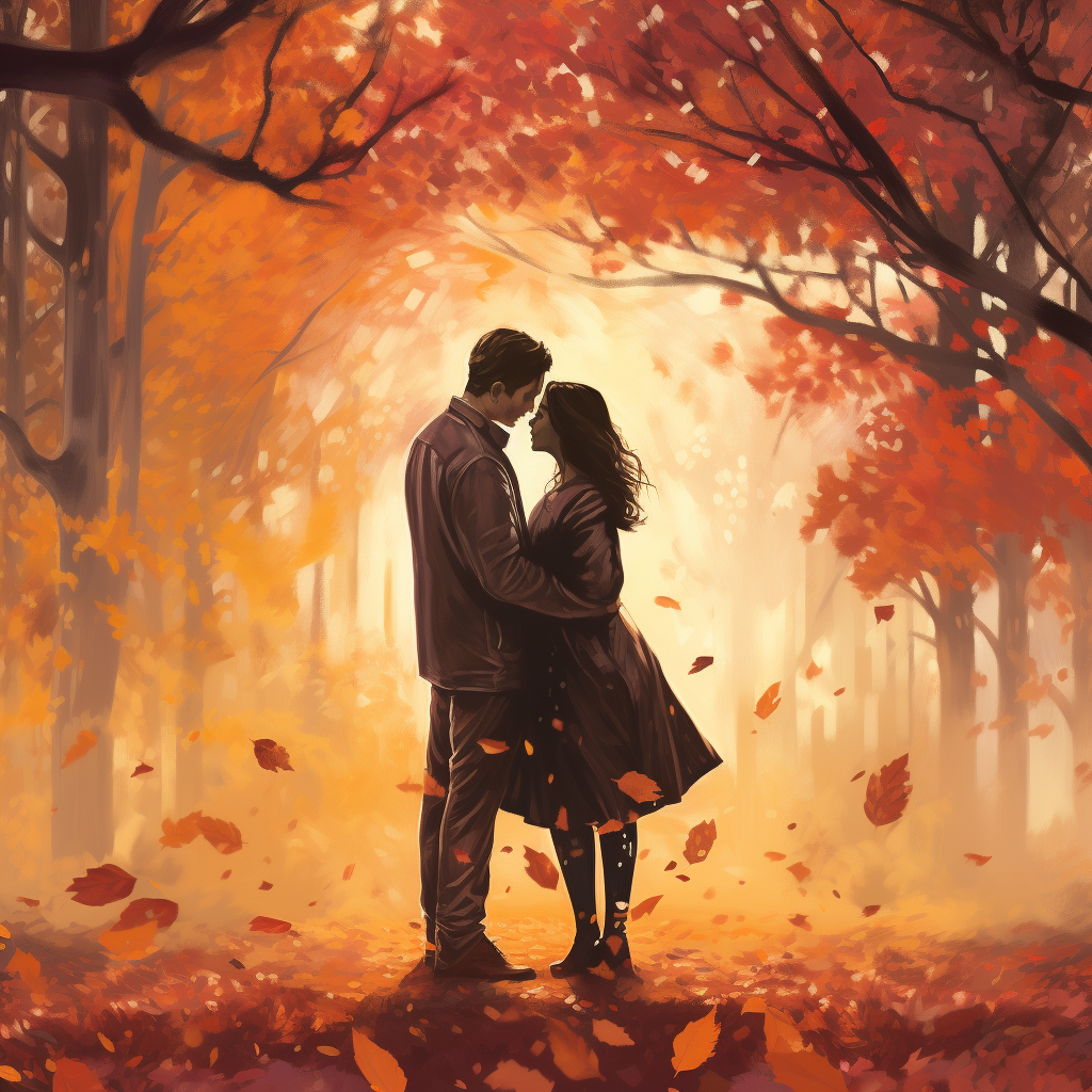 Beautiful couple holding hands in autumn