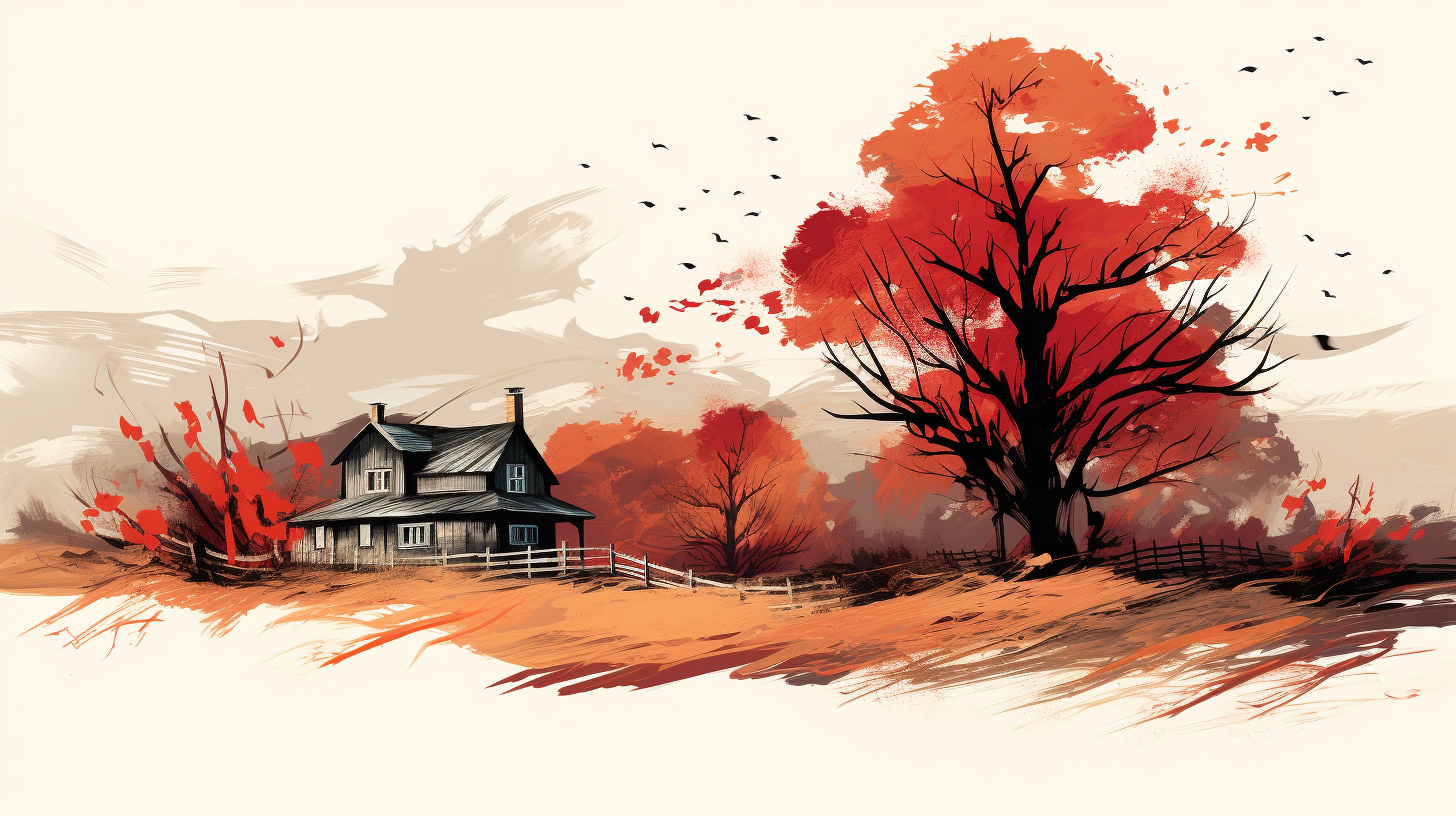 Fall scene with big maple tree