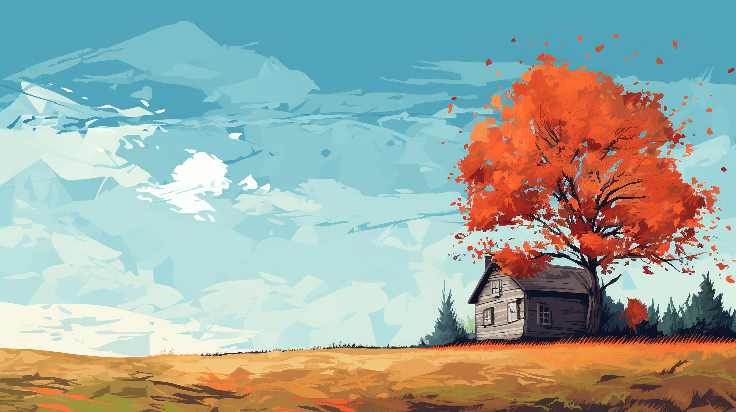 Fall scene with house, maple tree, and texture