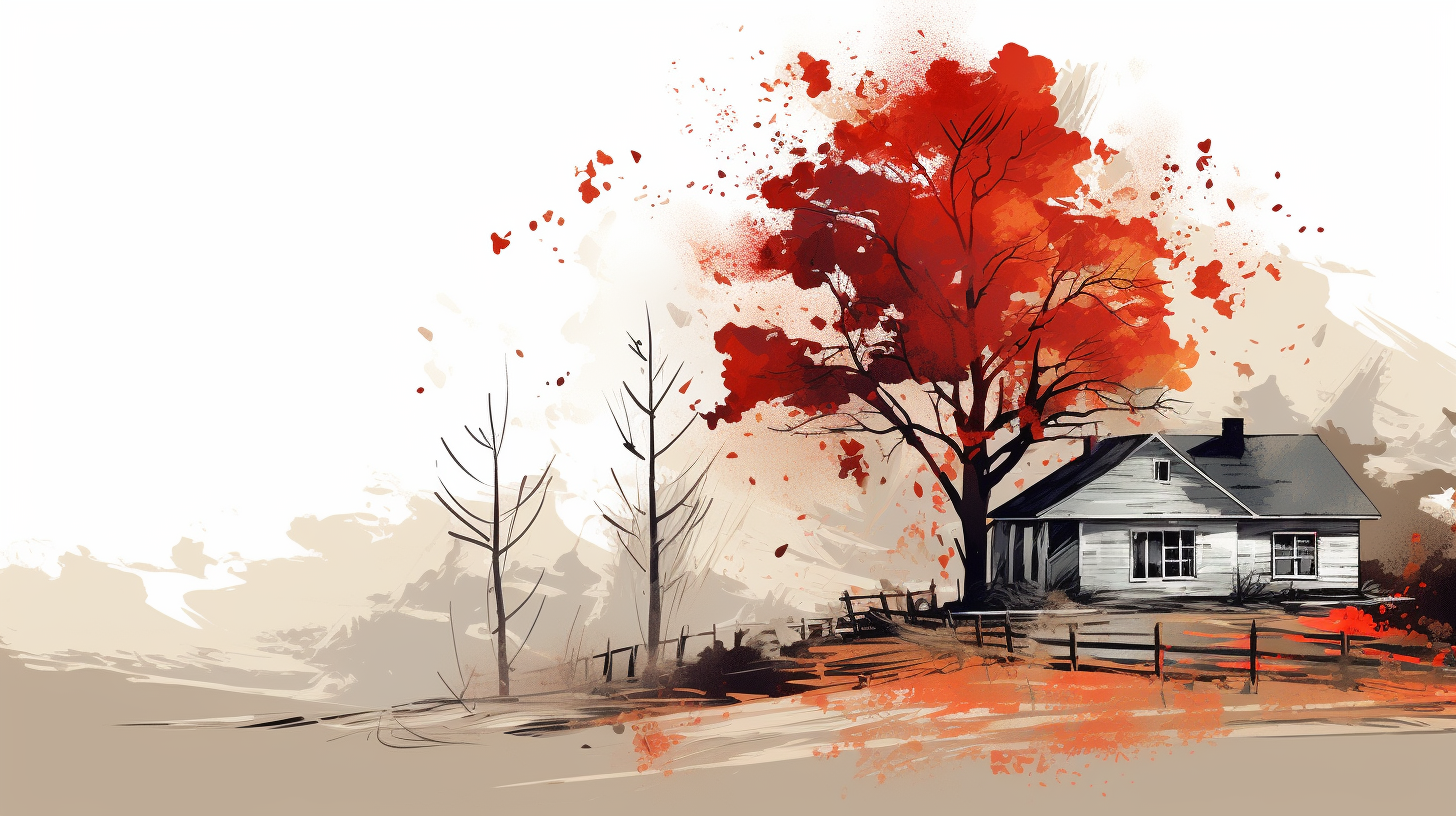 Beautiful Fall Scene with a House and Maple Tree