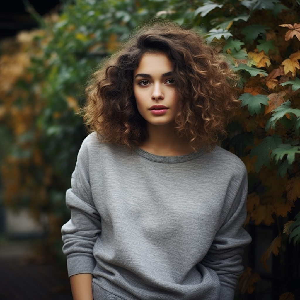 Curly Haired Woman in Gray Sweater