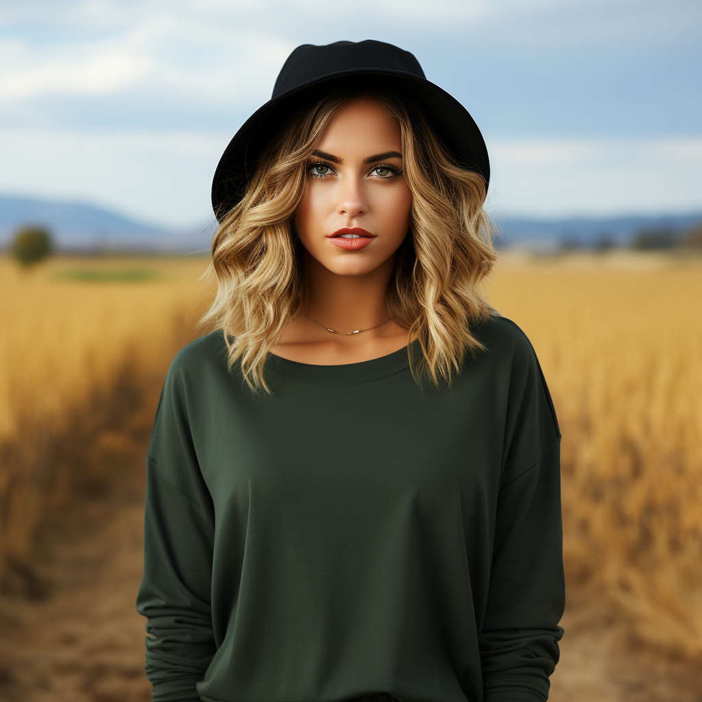 Woman in Blank Dark Green Sweater