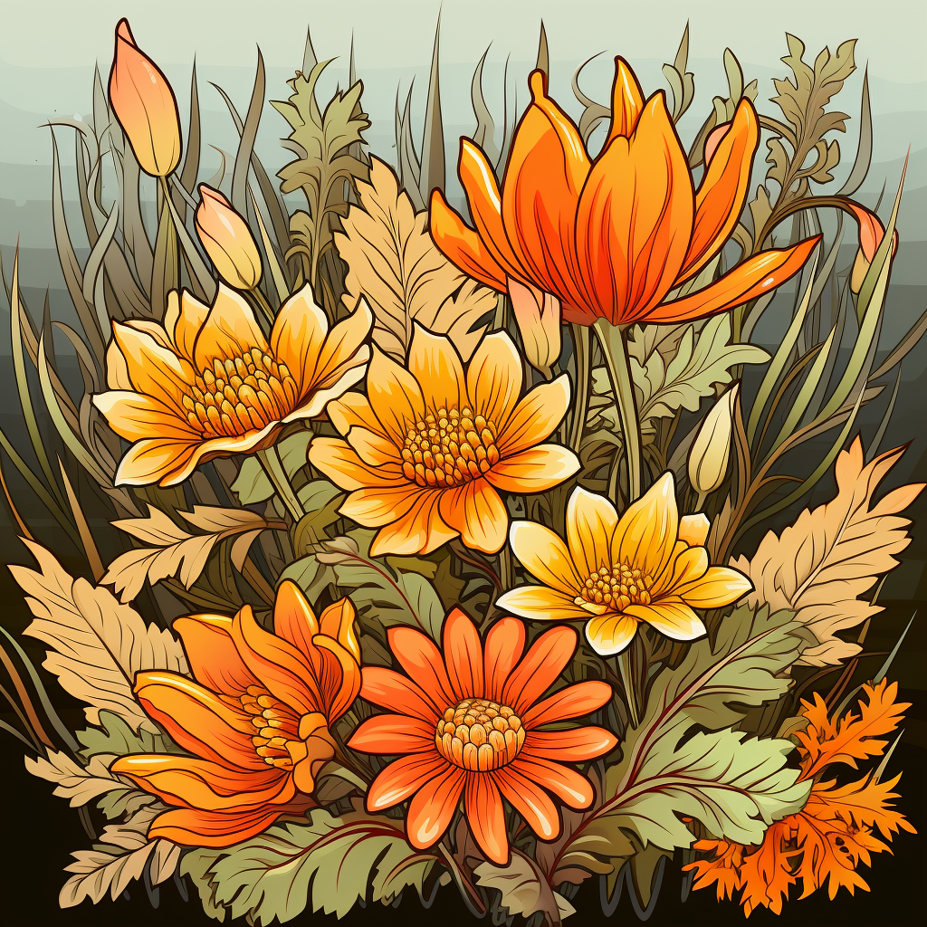 Colorful Fall Flowers in Tall Grass