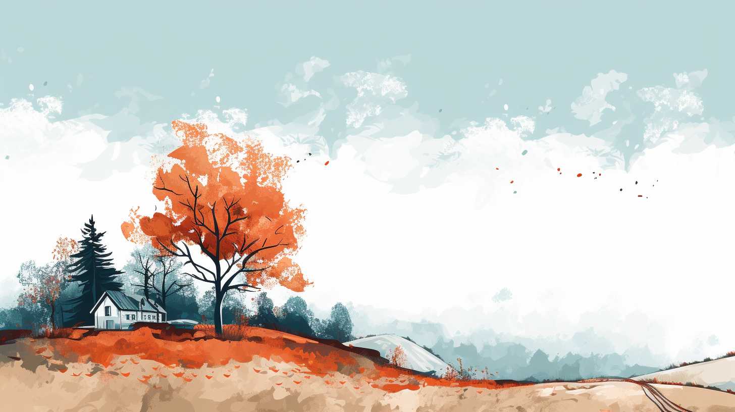 Rustic fall forest landscape with maple tree