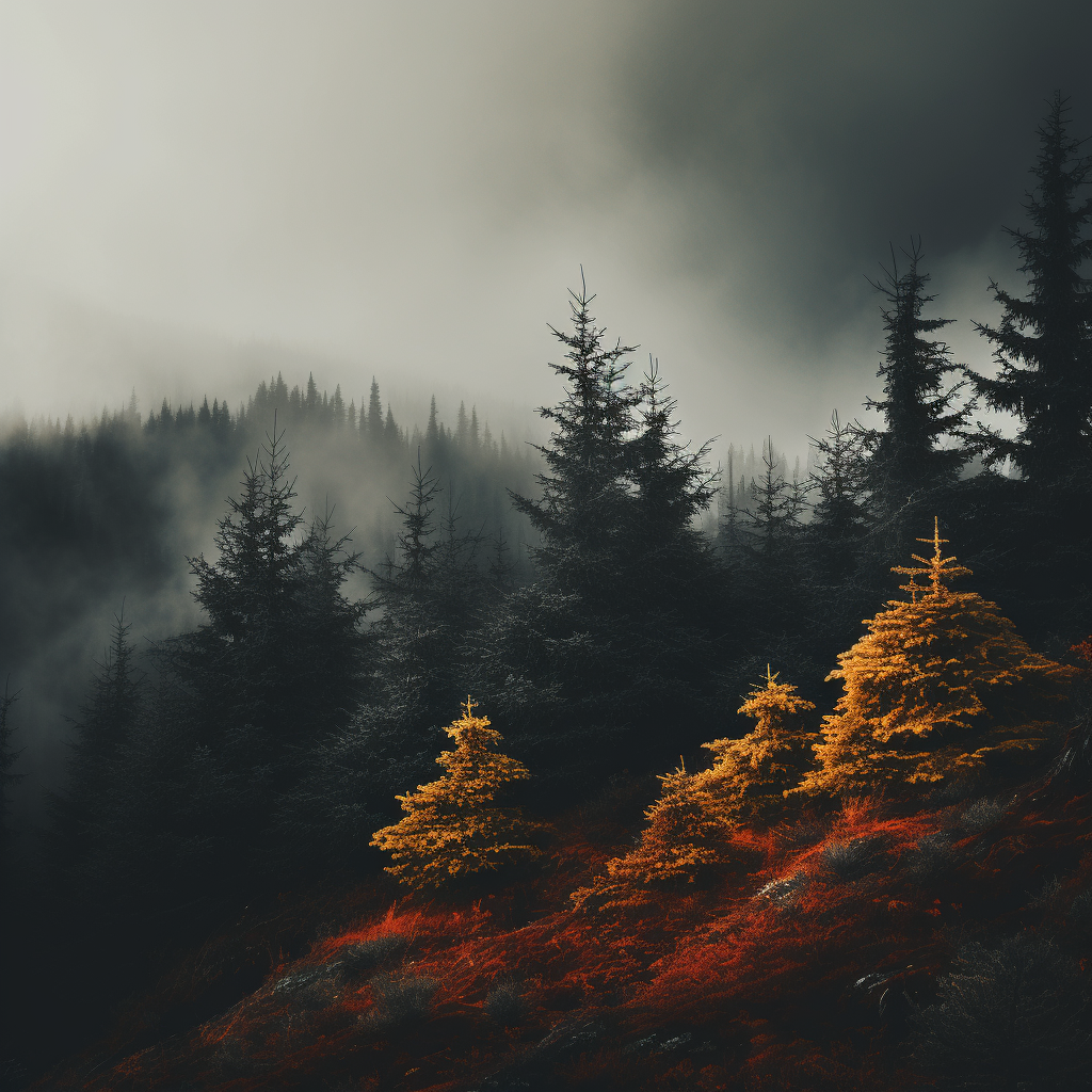 Pine trees on a fall landscape