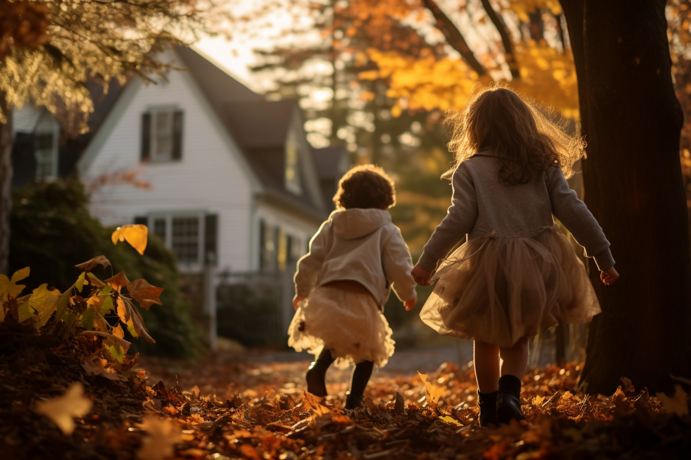 Kids playing outside in fall