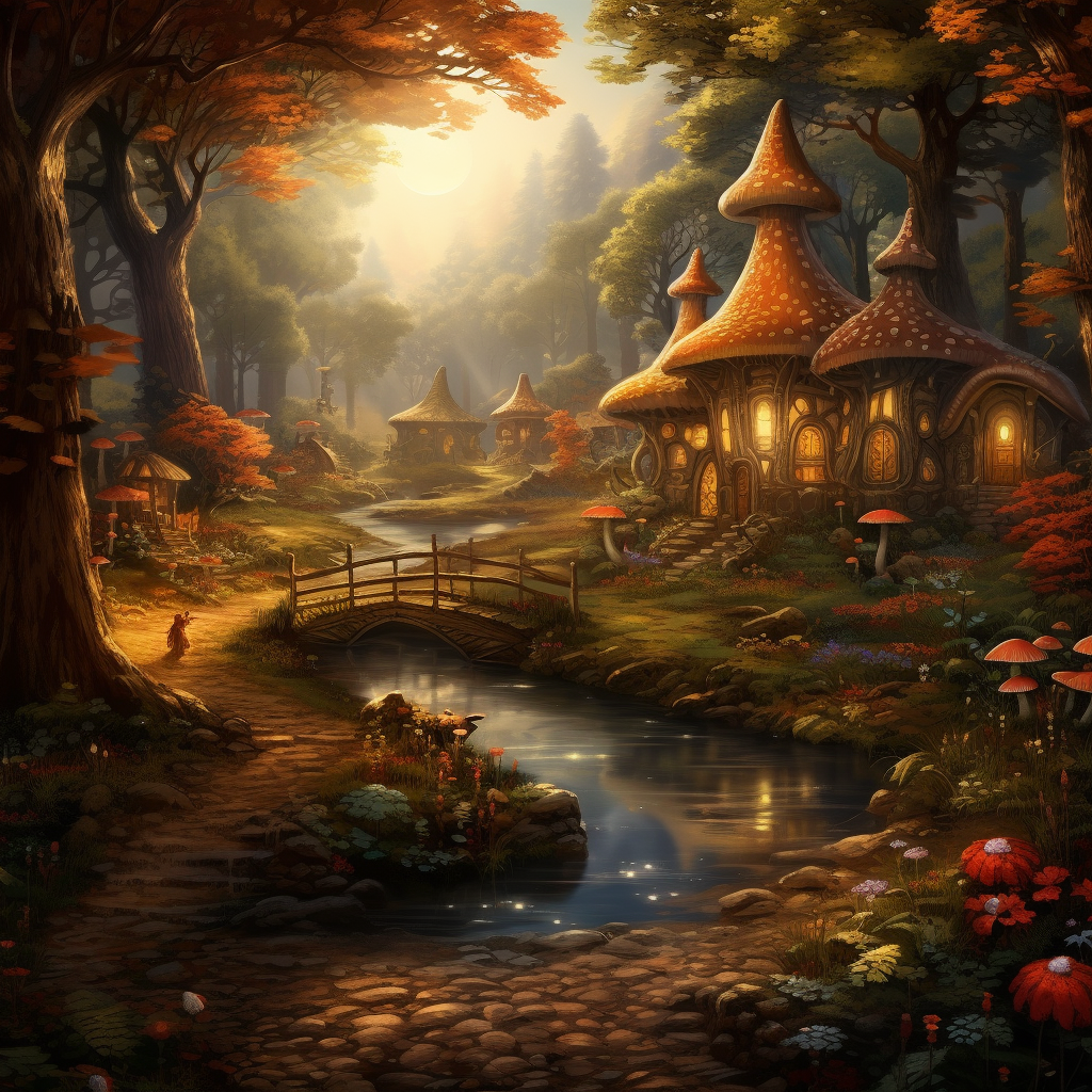 Beautiful wood fairies in fall forest