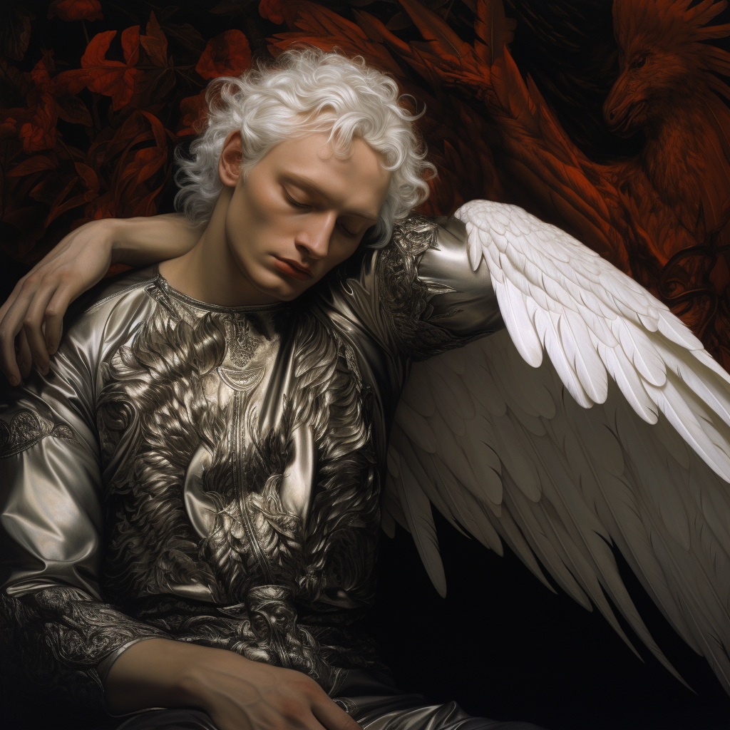 Platinum blonde man in Cabanel's 'Fallen Angel' painting