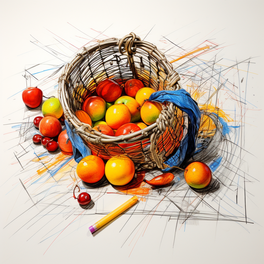 Sketch of fallen fruit basket