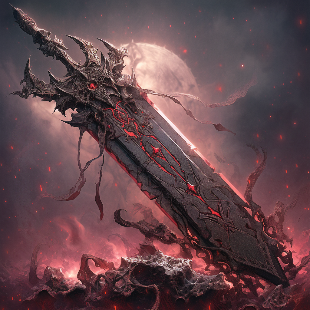 Sinister fallen king yielding massive blade